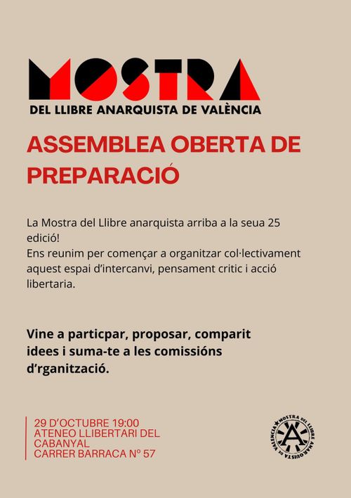 ASSEMBLEA OBERTA DE PREPARACIÓ - XXV MOSTRA DEL LLIBRE ANARQUISTA DE VALÈNCIA