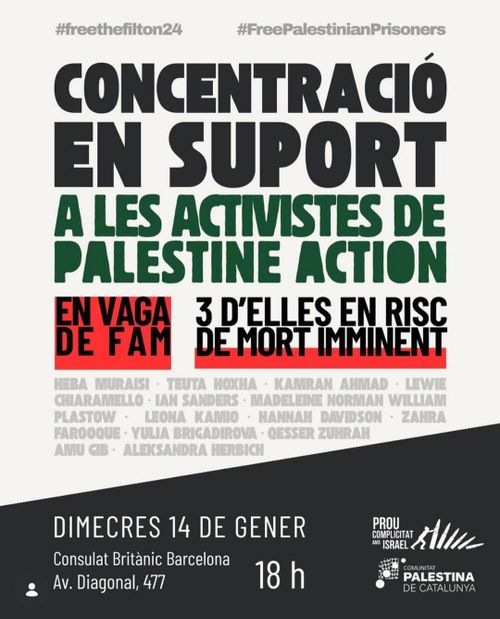 Un cartel con información sobre la concentración y los nombres de les activistas.