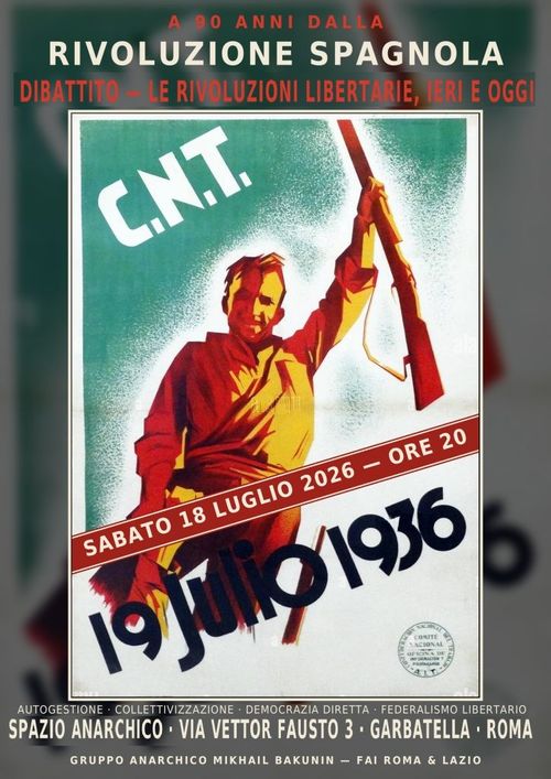 Sabato 18 luglio dibattito "A 90 anni dalla rivoluzione spagnola"