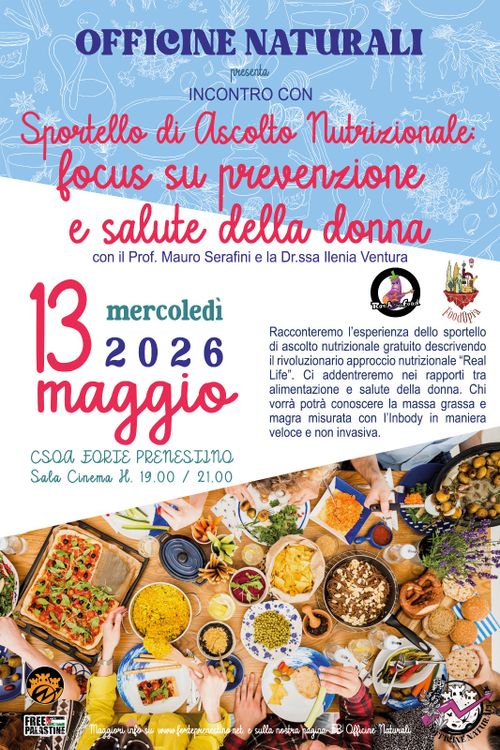 OFFICINE NATURALI   presenta:   Sportello di Ascolto Nutrizionale: focus su prevenzione e salute della donna   con il Prof. Mauro Serafini e la Dr.ssa Ilenia Ventura 