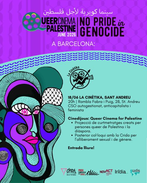 18/06/26 Cinema dijous projectarà el Queer Cinema for Palestine a proposta de la Crida per l’alliberament sexual i de gènere