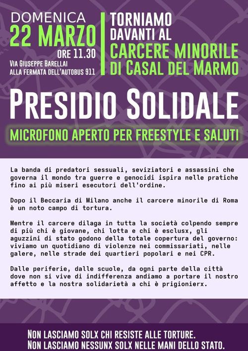 Presidio Solidale al carcere minorile di Casal del Marmo