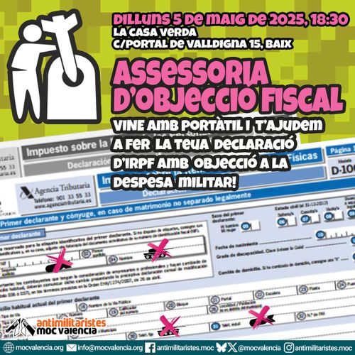 Assessoria presencial per fer objecció fiscal a la despesa militar en la declaració de la renda