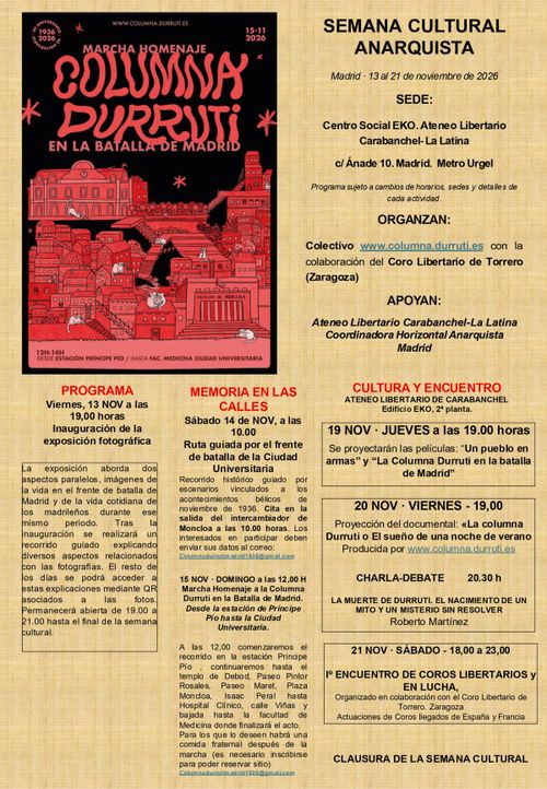 Semana cultural anarquista. 1er Encuentro de Coros Libertarios y en lucha.