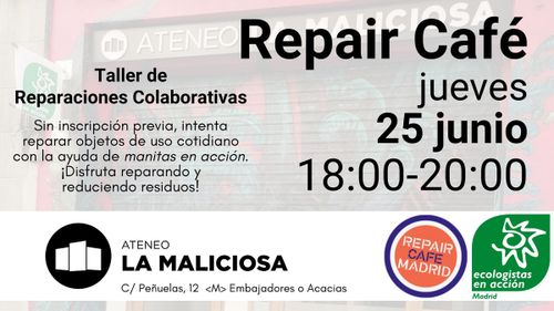 Taller de reparaciones participativas 'Repair Café' (cambia al jueves 25)