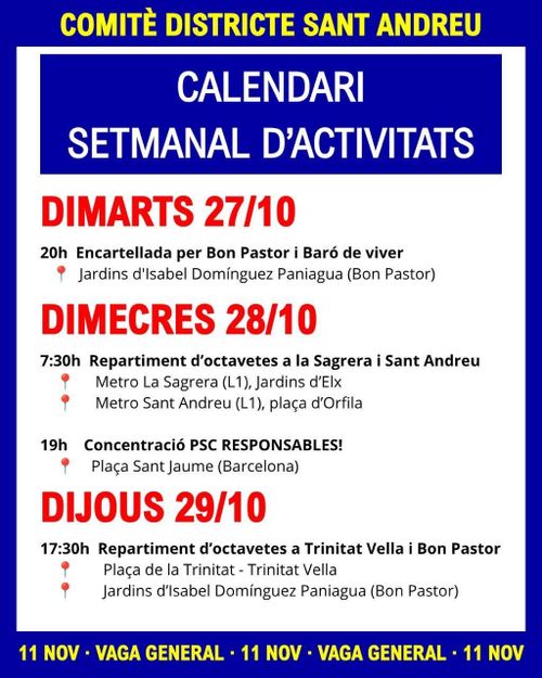 Activitats del Comitè de Vaga general del districte de St. Andreu