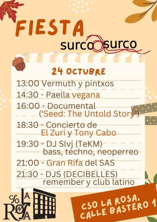 Fiesta de la coope Surco a Surco: sábado 24 de octubre en la Rosa