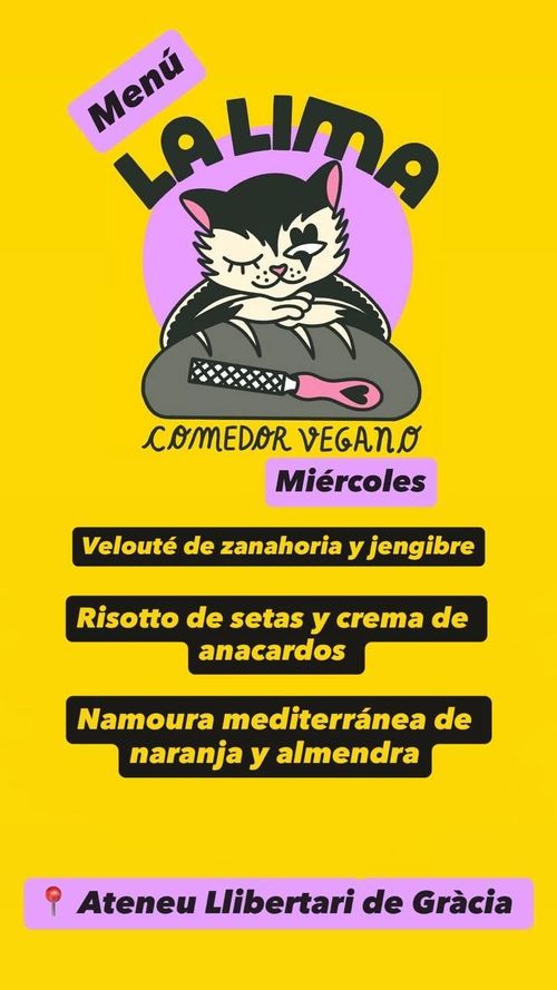 menu dimecres LA LIMA, comedor vegano🌱