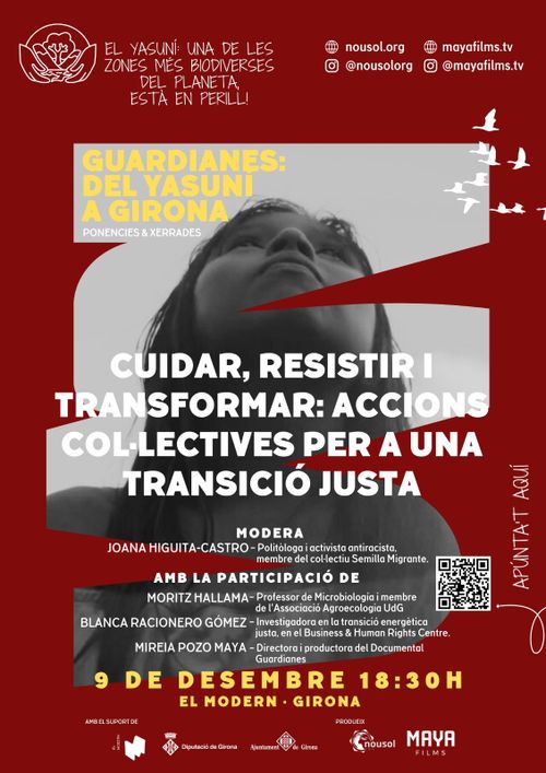 Cartell de la taula rodona "Cuidar, resistir i transformar: accions col·lectives per una transició justa"
El 9 de Desembre 18:30 a El Modern, Girona.